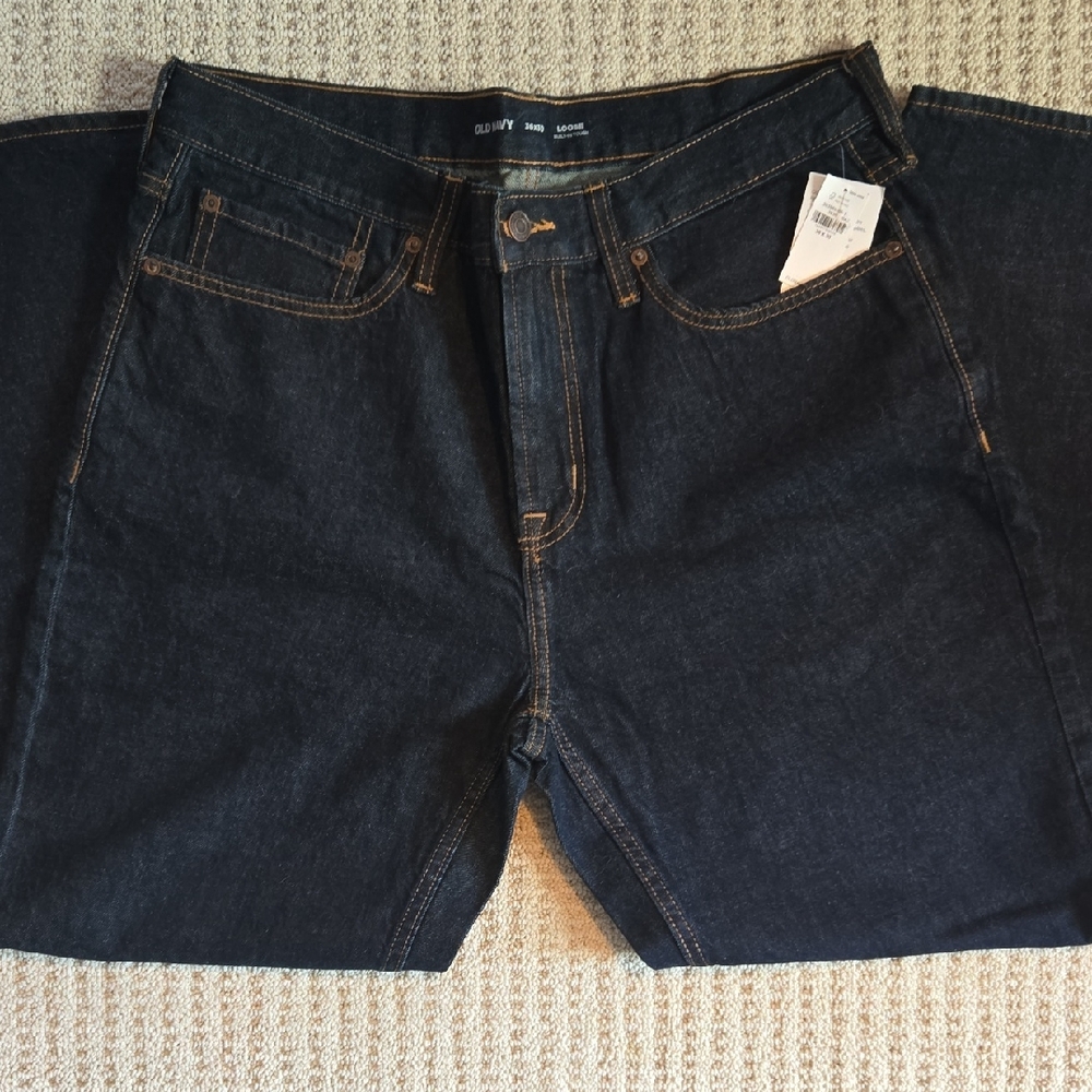 NWT Old Navy Men's Dark Blue Jeans Loose Fit 36×30
